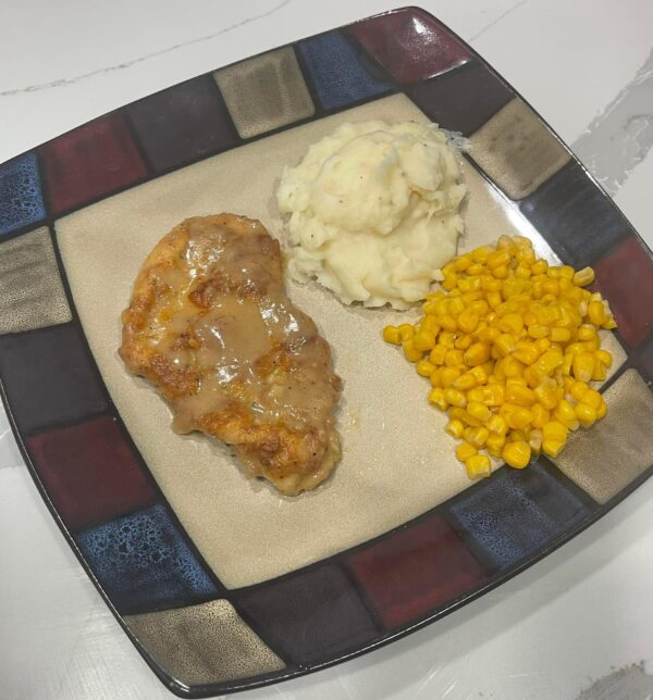 Chicken with Gravy- Corn- Mash Potatoes